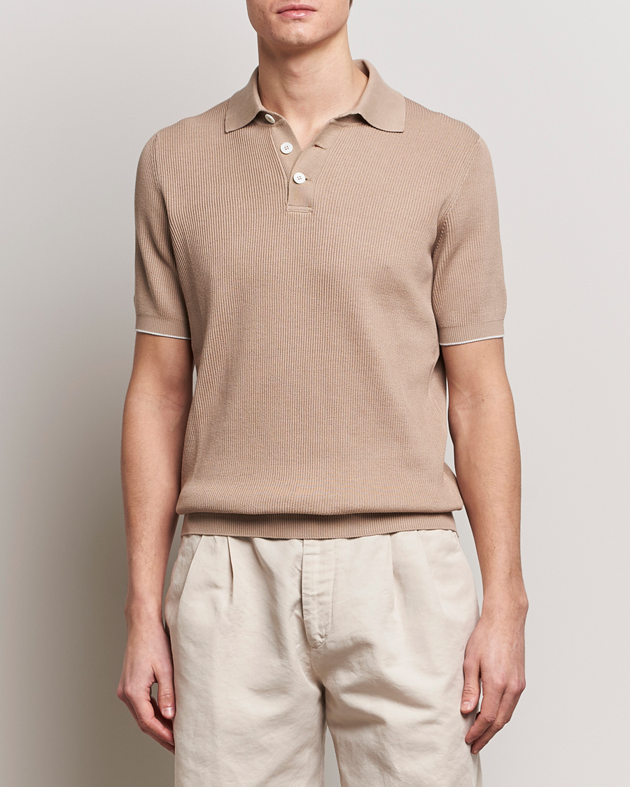 Herre |  | Brunello Cucinelli | Rib Stitch Knitted Polo Beige