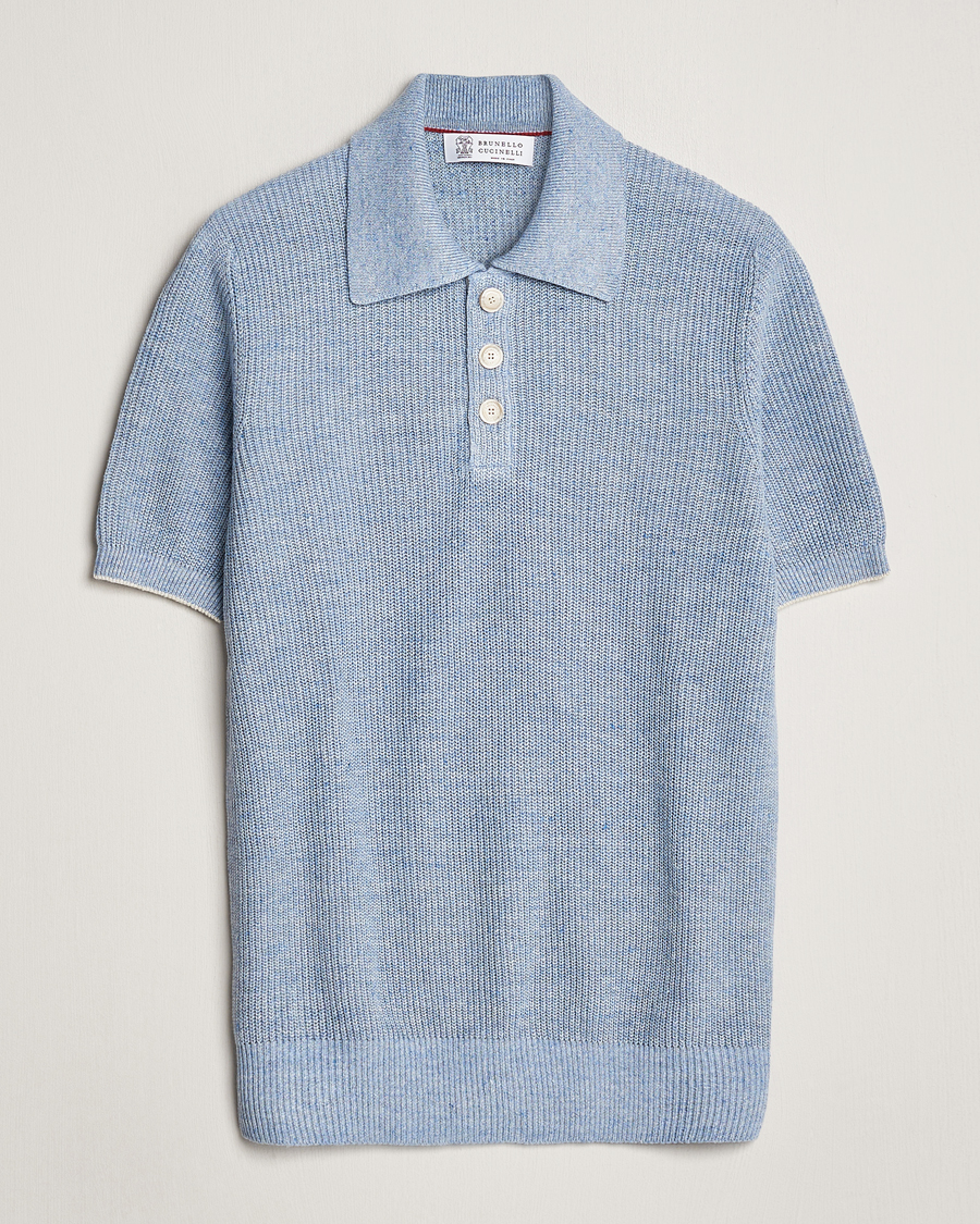 Herre | Polotrøjer | Brunello Cucinelli | Cotton/Linen Rib Knitted Polo Light Blue