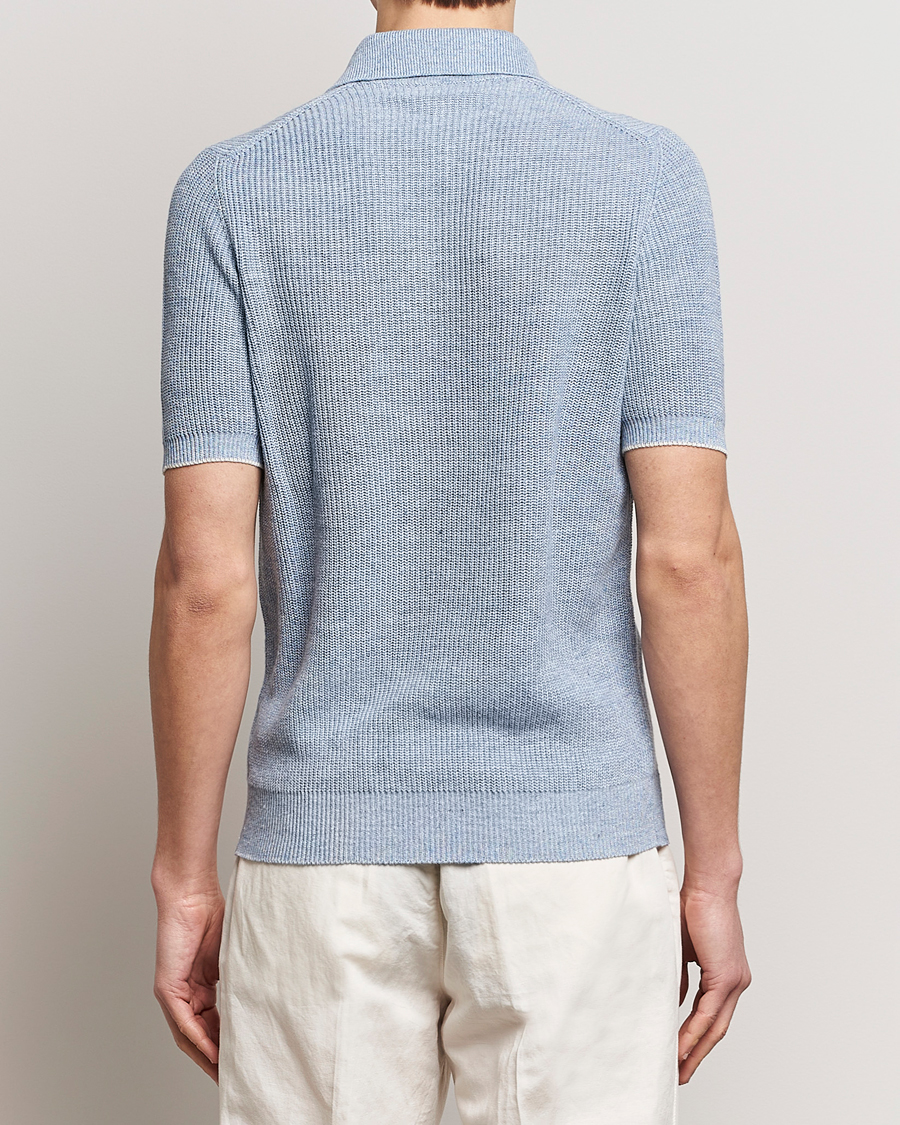 Herre | Polotrøjer | Brunello Cucinelli | Cotton/Linen Rib Knitted Polo Light Blue