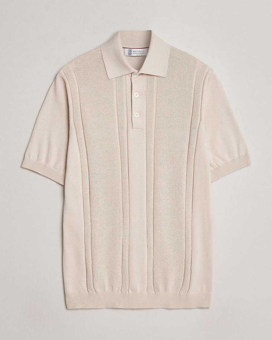 Herre | Polotrøjer | Brunello Cucinelli | Front Structure Knitted Polo Light Beige