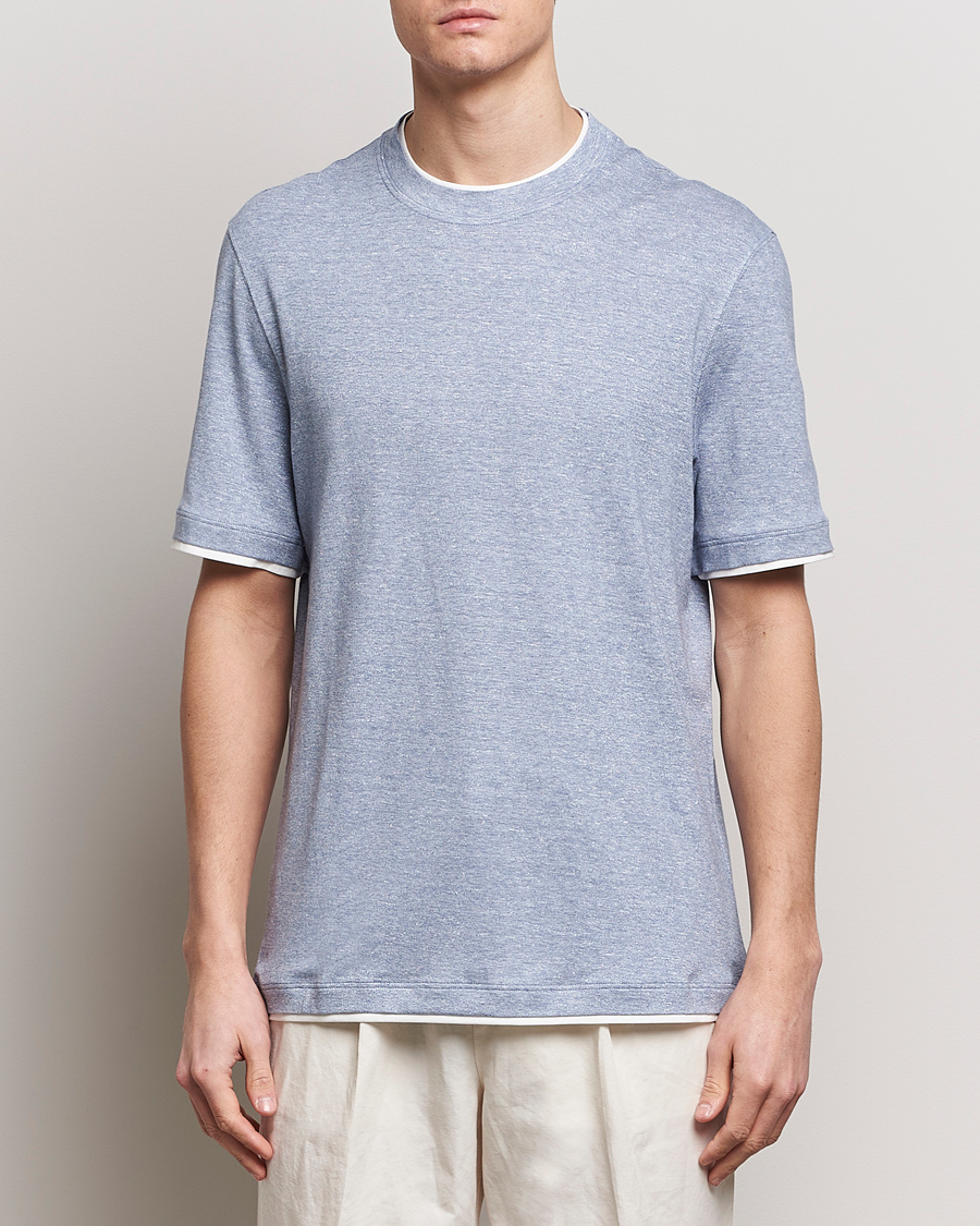 Herre | Kortærmede t-shirts | Brunello Cucinelli | Cotton/Linen T-Shirt Light Blue