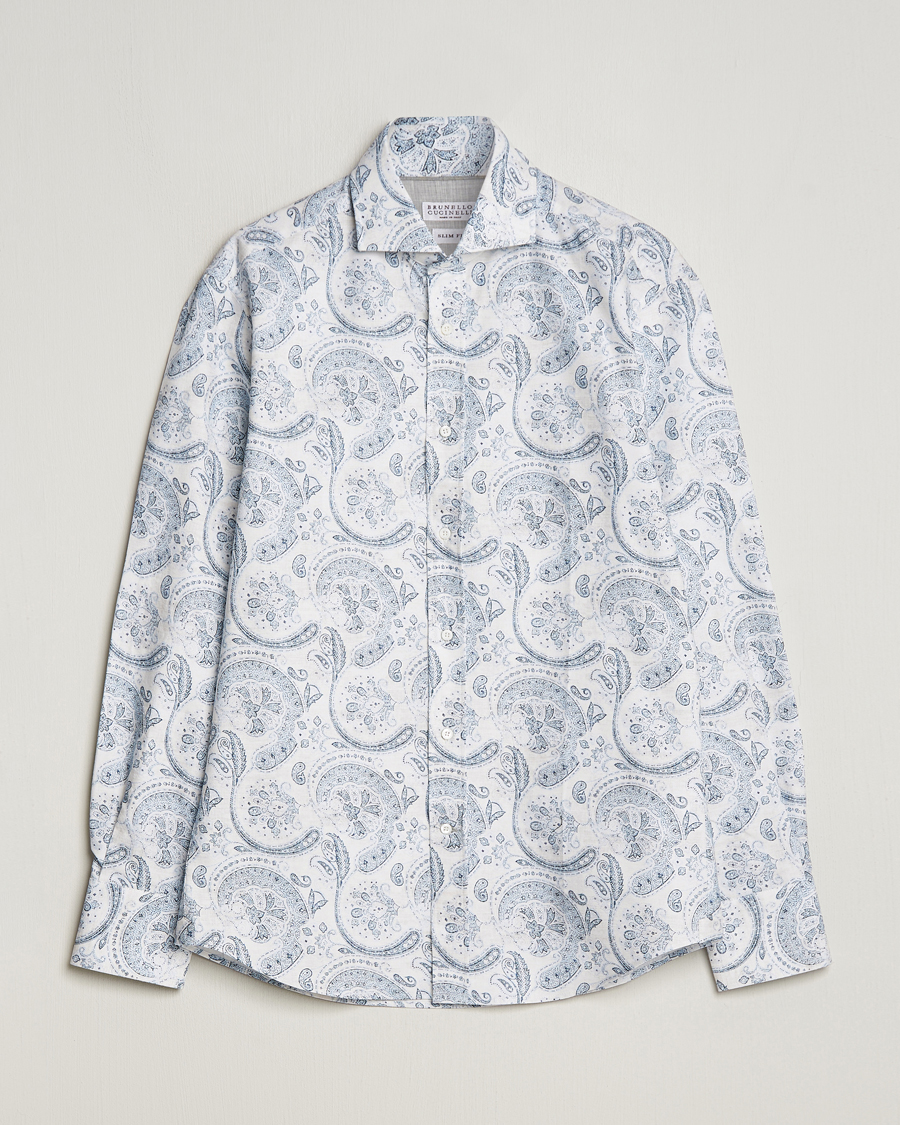 Herre | Skjorter | Brunello Cucinelli | Slim Fit Paisley Shirt Light Blue