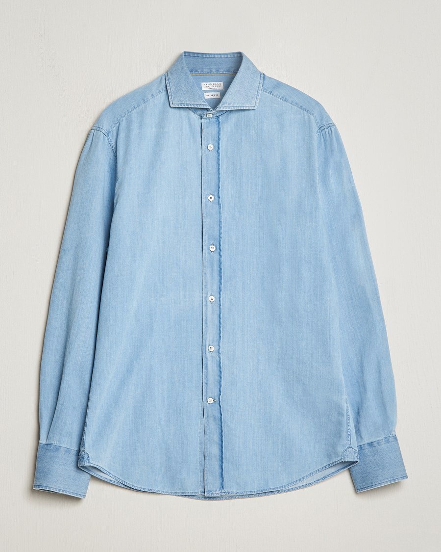 Herre | Skjorter | Brunello Cucinelli | Slim Fit Denim Shirt Light Indigo