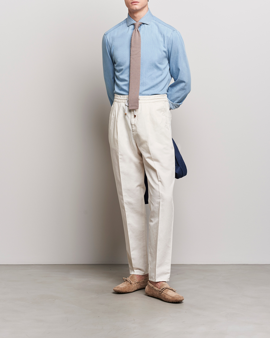 Herre | Skjorter | Brunello Cucinelli | Slim Fit Denim Shirt Light Indigo