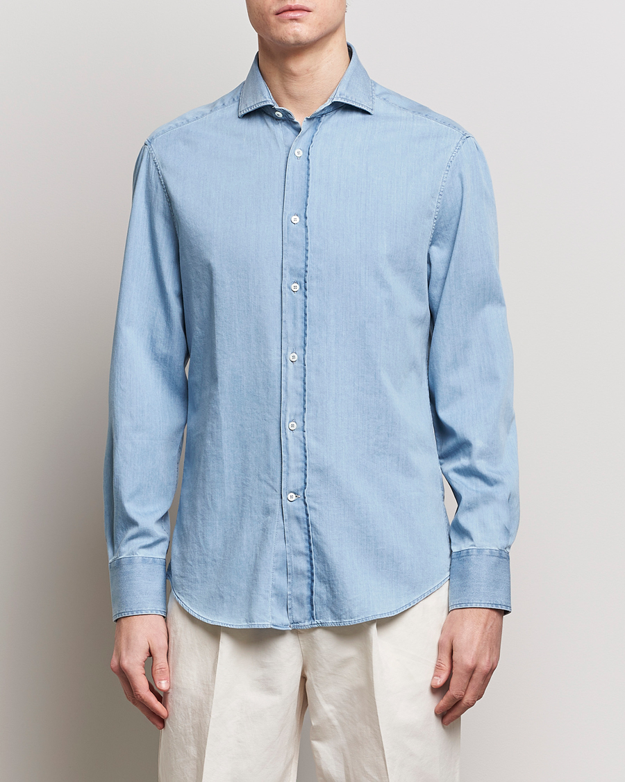 Herre | Skjorter | Brunello Cucinelli | Slim Fit Denim Shirt Light Indigo