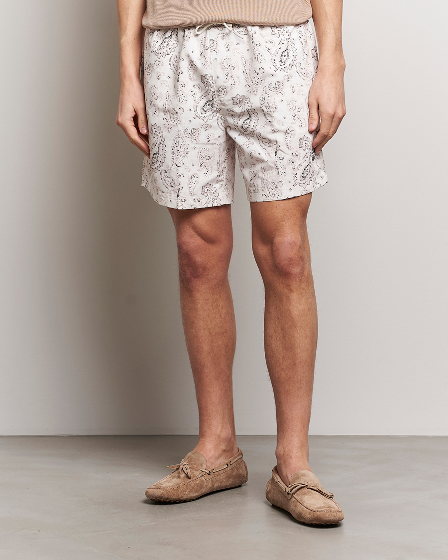 Herre | Italian Department | Brunello Cucinelli | Paisley Swim Trunks Light Beige