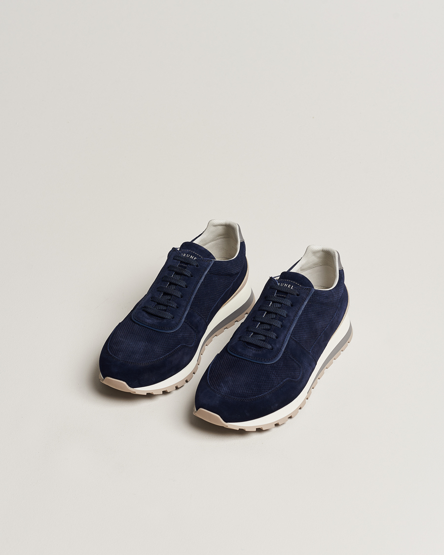 Herre | Loyalitetstilbud | Brunello Cucinelli | Perforated Running Sneakers Navy Suede