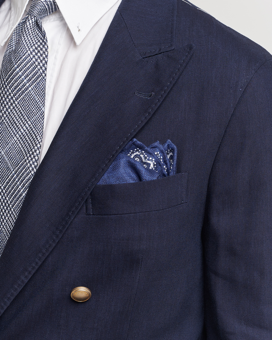 Herre | Loyalitetstilbud | Brunello Cucinelli | Paisley Silk Pocket Square Navy