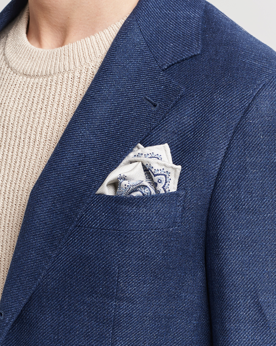 Herre | Lommeklude | Brunello Cucinelli | Paisley Silk Pocket Square Navy/Beige