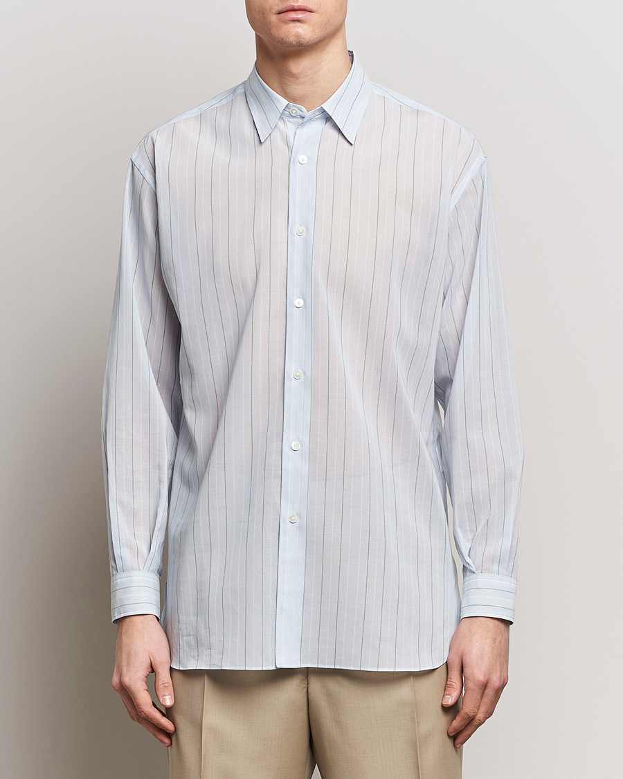 Men | Luxury Brands | Auralee | Hard Twist Light Cotton Shirt Light Blue Stripe