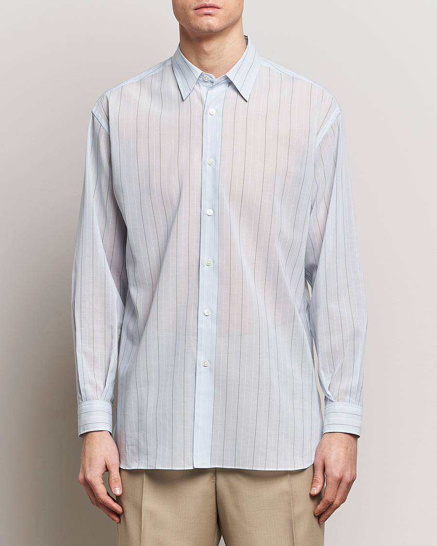 Men |  | Auralee | Hard Twist Light Cotton Shirt Light Blue Stripe