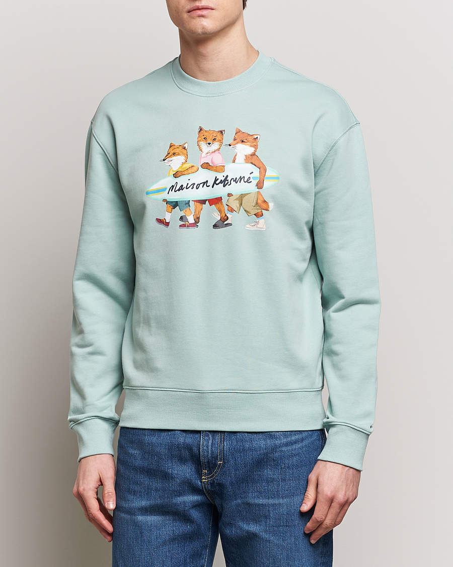 Herre | Tøj | Maison Kitsuné | Surfing Foxes Sweatshirt Seafoam Blue