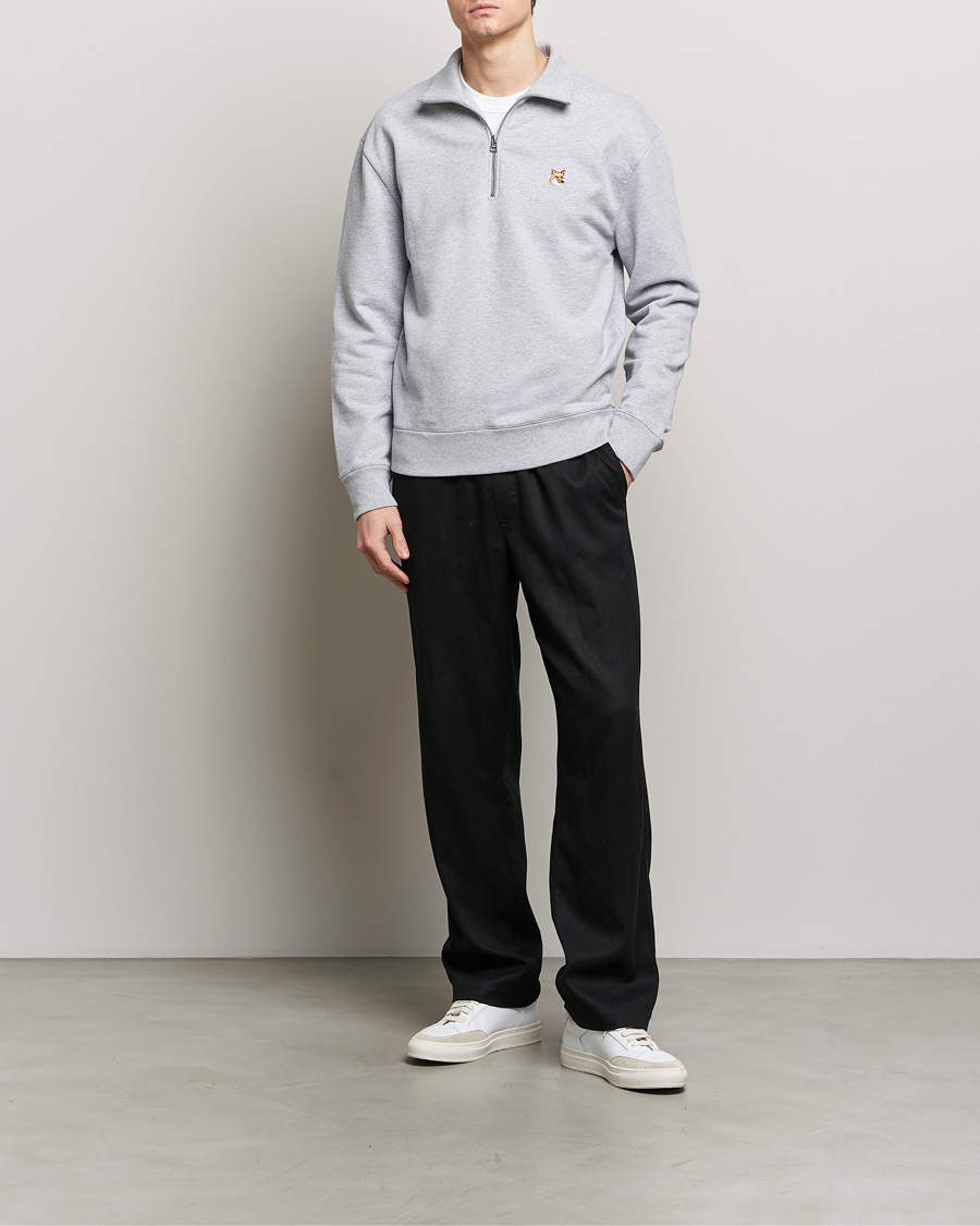Herre | Trøjer | Maison Kitsuné | Fox Head Half Zip Sweatshirt Light Grey Melange