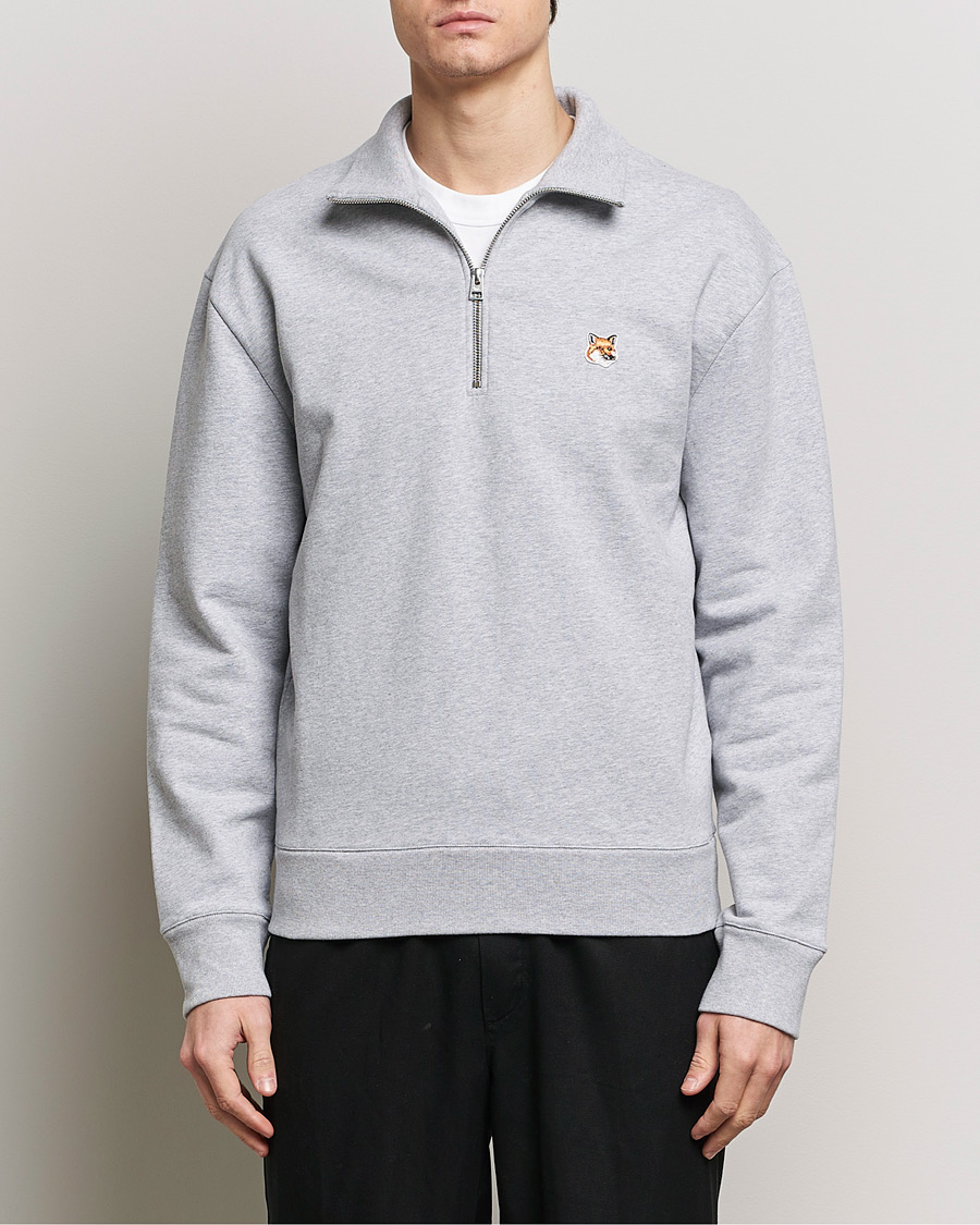 Herre | Contemporary Creators | Maison Kitsuné | Fox Head Half Zip Sweatshirt Light Grey Melange