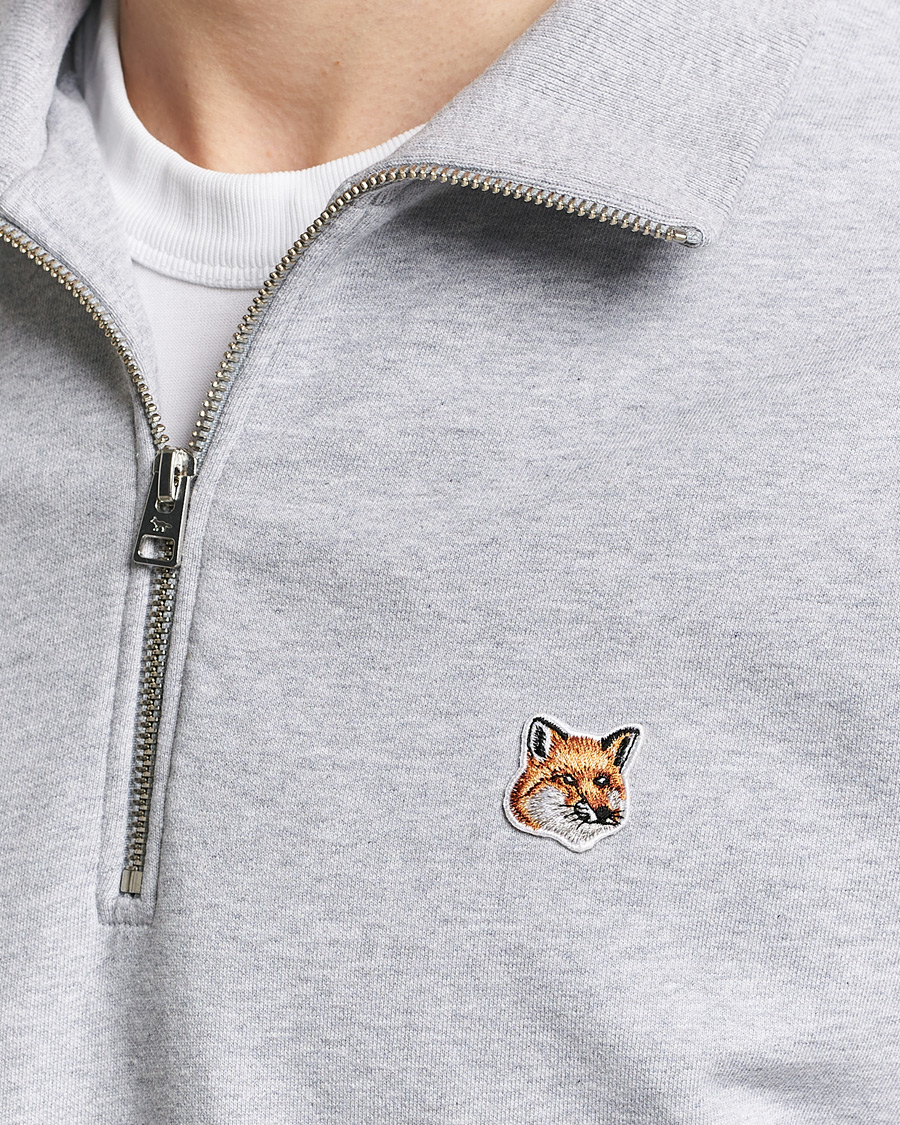 Herre | Trøjer | Maison Kitsuné | Fox Head Half Zip Sweatshirt Light Grey Melange
