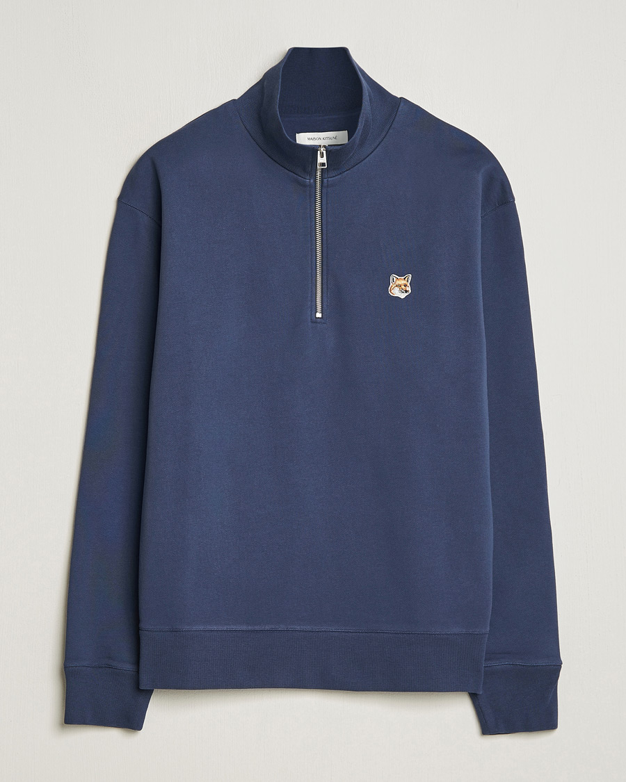 Herre | Trøjer | Maison Kitsuné | Fox Head Half Zip Sweatshirt Ink Blue