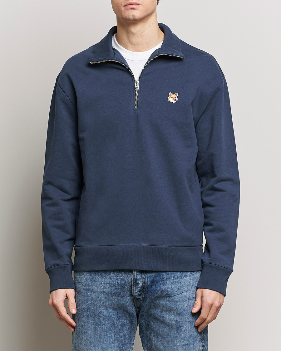 Herre | Contemporary Creators | Maison Kitsuné | Fox Head Half Zip Sweatshirt Ink Blue