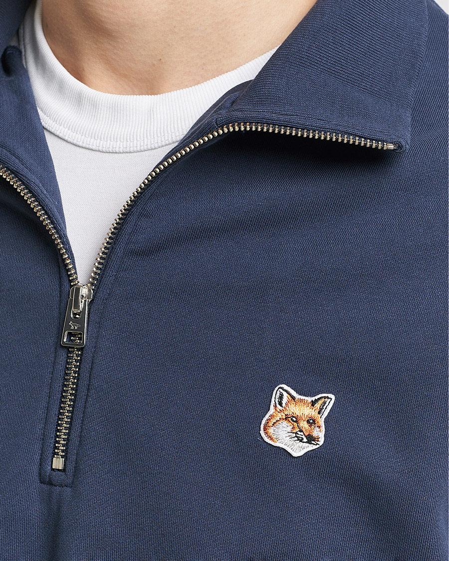 Herre | Trøjer | Maison Kitsuné | Fox Head Half Zip Sweatshirt Ink Blue