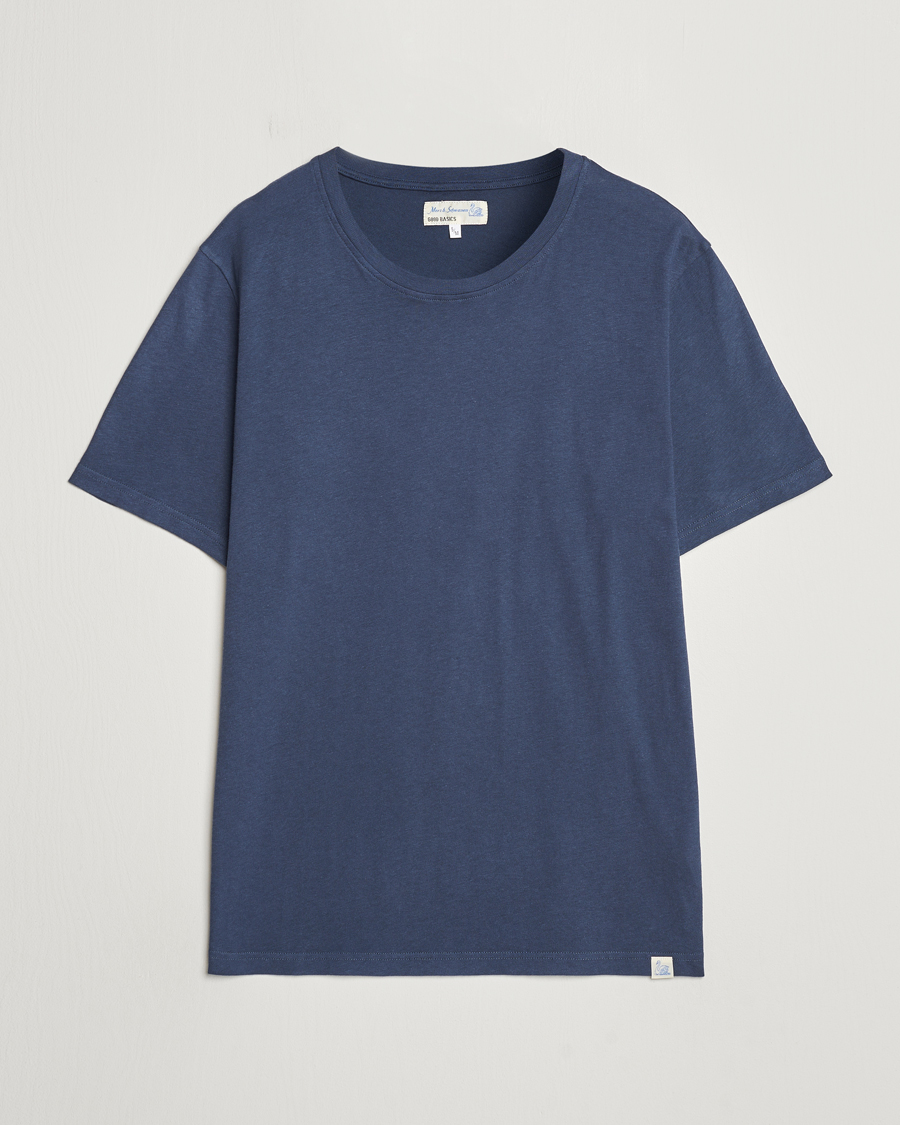 Herre |  | Merz b. Schwanen | Organic Cotton Washed Crew Neck T-Shirt Denim Blue