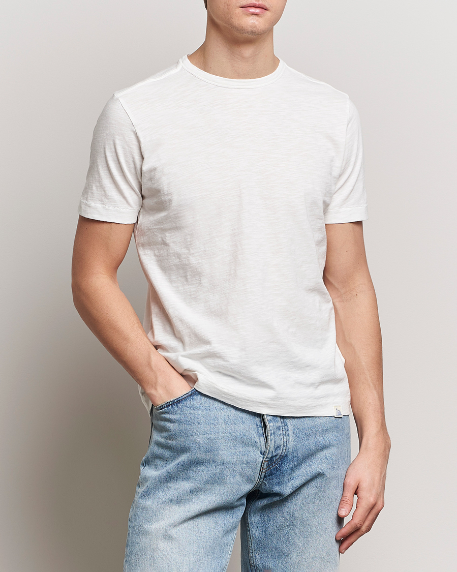 Herre | Kortærmede t-shirts | Merz b. Schwanen | Organic Pima Cotton Slub Crew Neck T-Shirt White