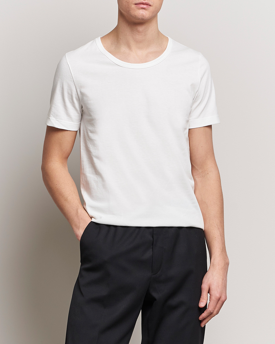 Herre | Hvide t-shirts | Merz b. Schwanen | 1970s Classic Loopwheeled V-Neck T-Shirt White