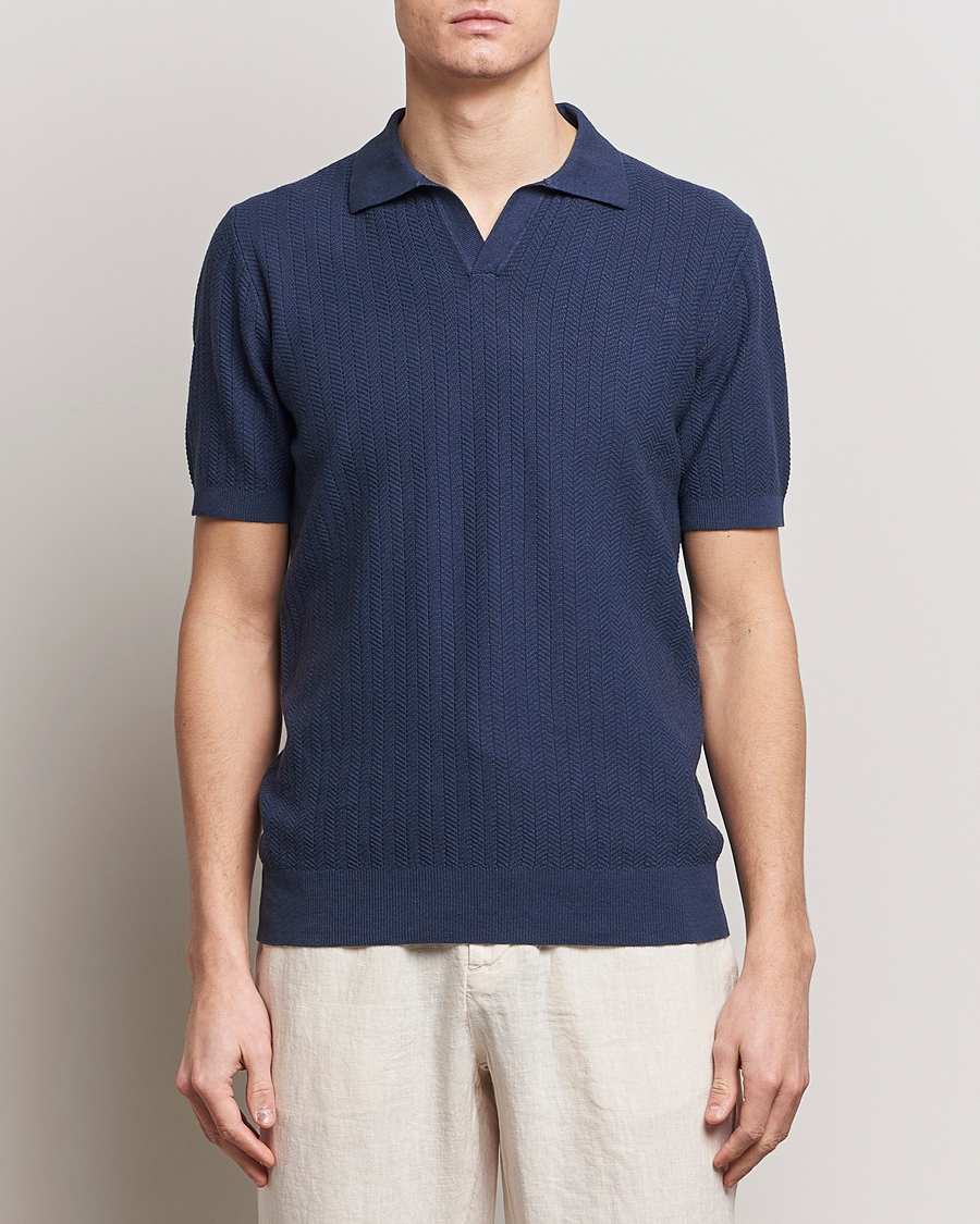 Herre | The linen lifestyle | Altea | Knitted Chevron Polo Navy