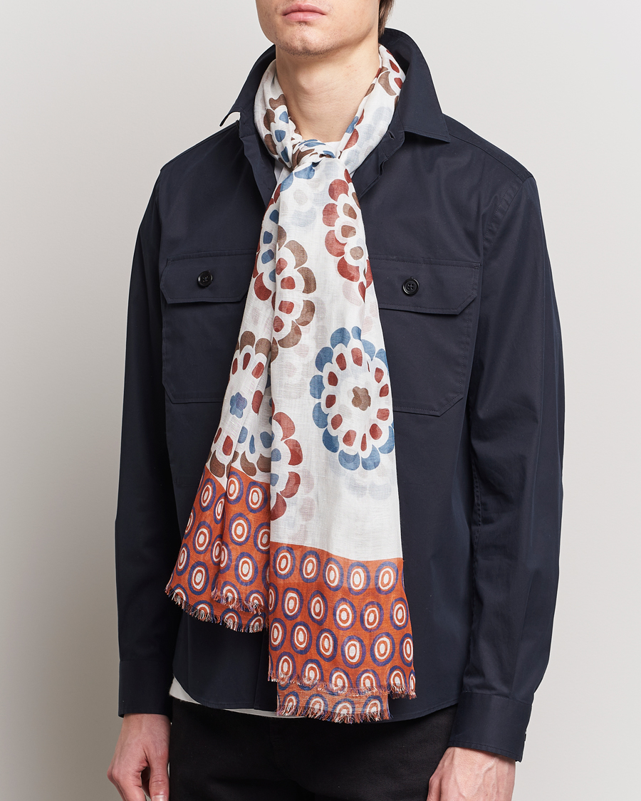 Herre | Tilbehør | Altea | Printed Linen Scarf Green/Orange