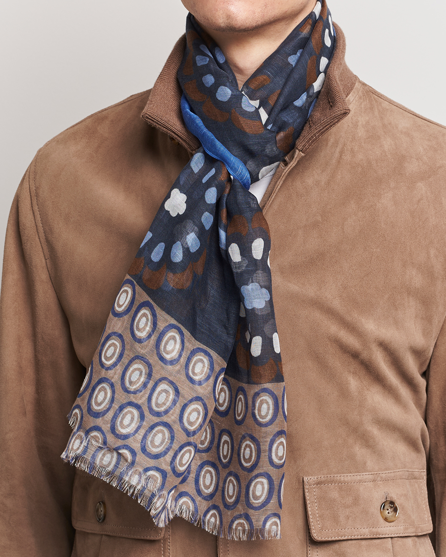 Herre | Italian Department | Altea | Printed Linen Scarf Blue/Beige