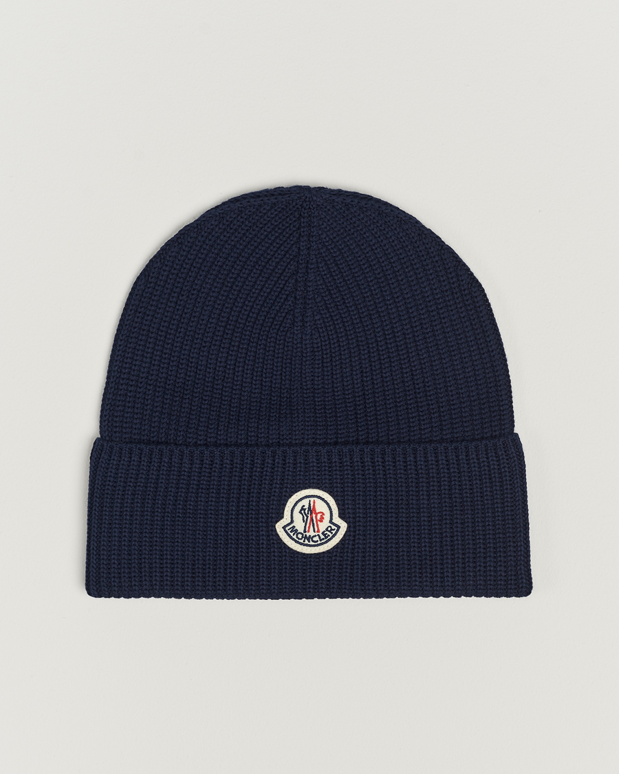 Herre | Moncler Ribbed Wool Beanie Navy | Moncler | Ribbed Wool Beanie Navy