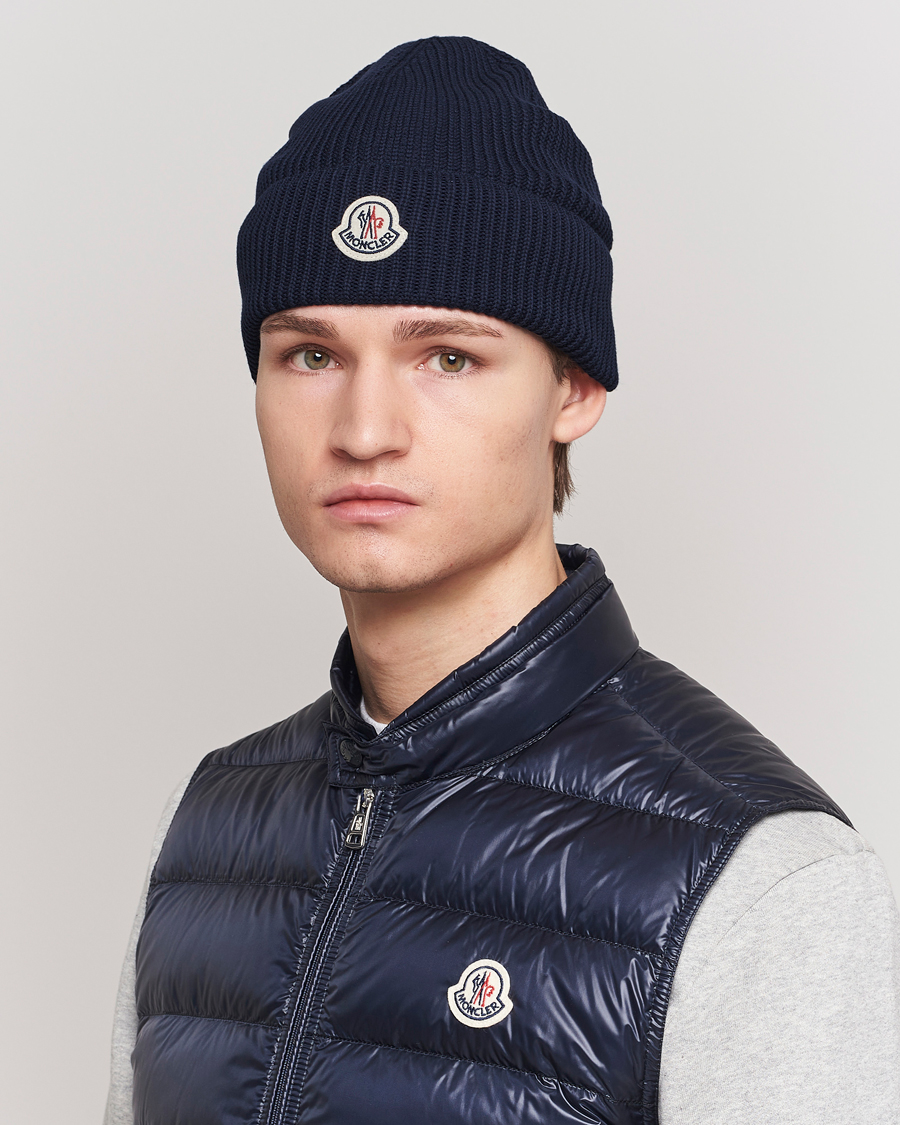 Herre | Moncler Ribbed Wool Beanie Navy | Moncler | Ribbed Wool Beanie Navy