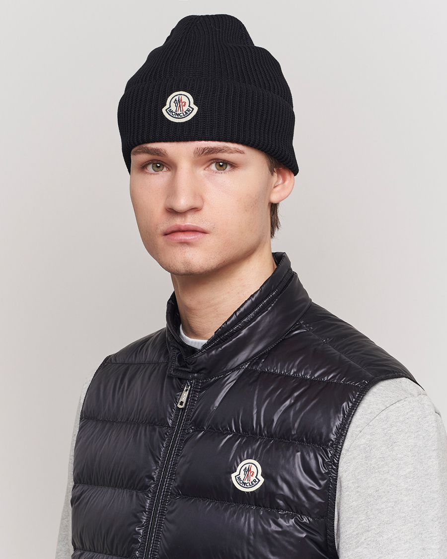 Men | Beanies | Moncler | Ribbed Wool Beanie Black