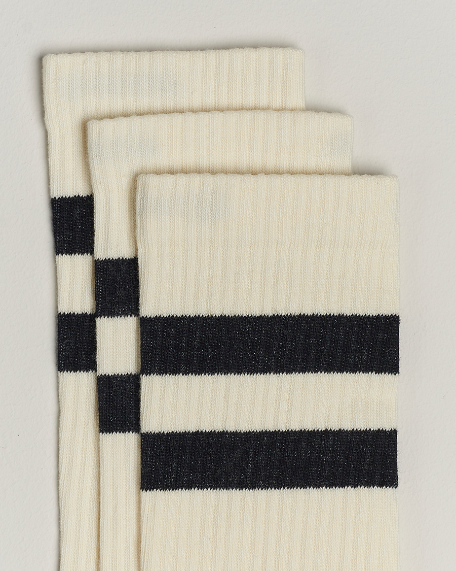 Herre | Undertøj | Sweyd | 3-Pack Two Stripe Cotton Socks White/Black