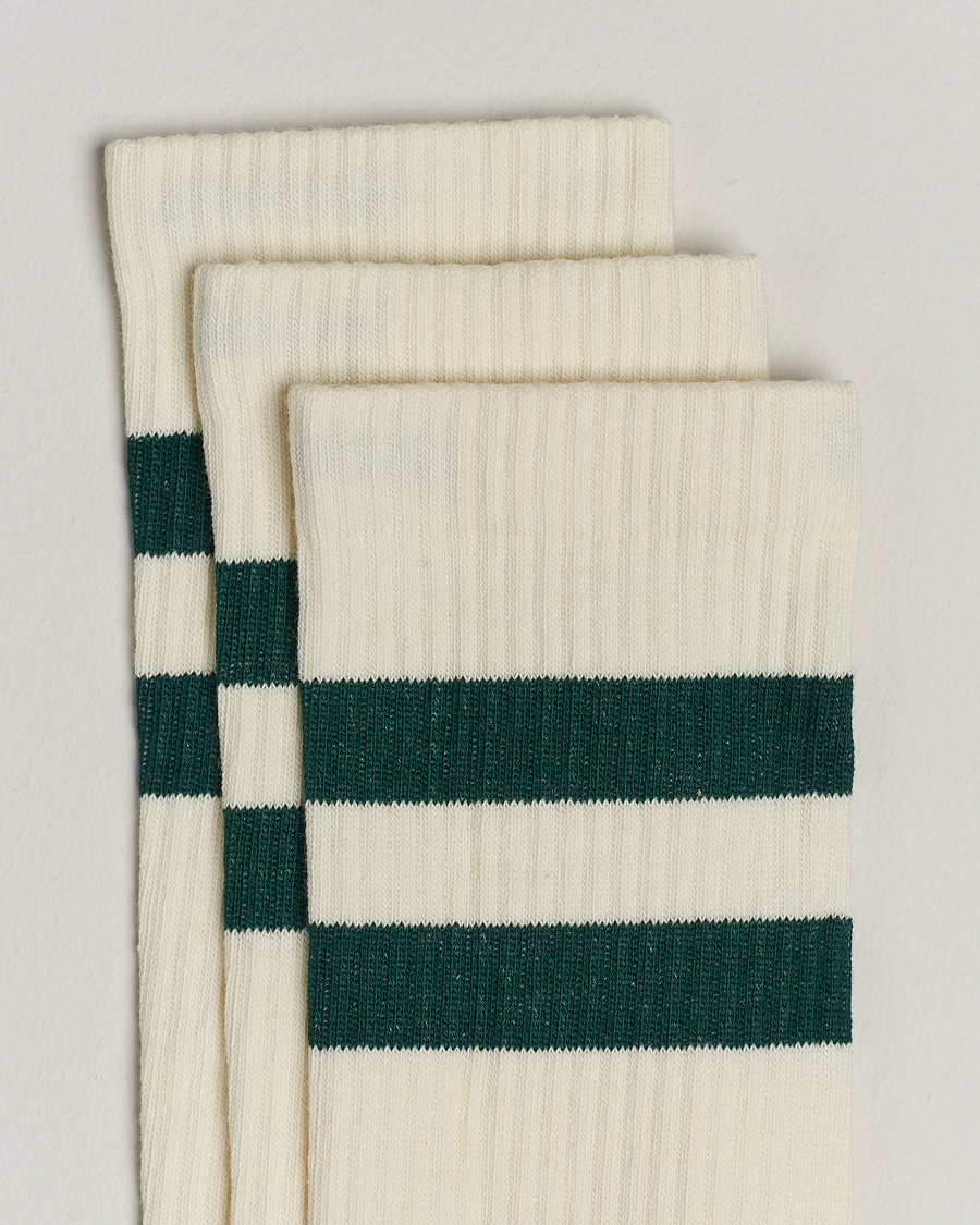 Herre | Undertøj | Sweyd | 3-Pack Two Stripe Cotton Socks White/Green