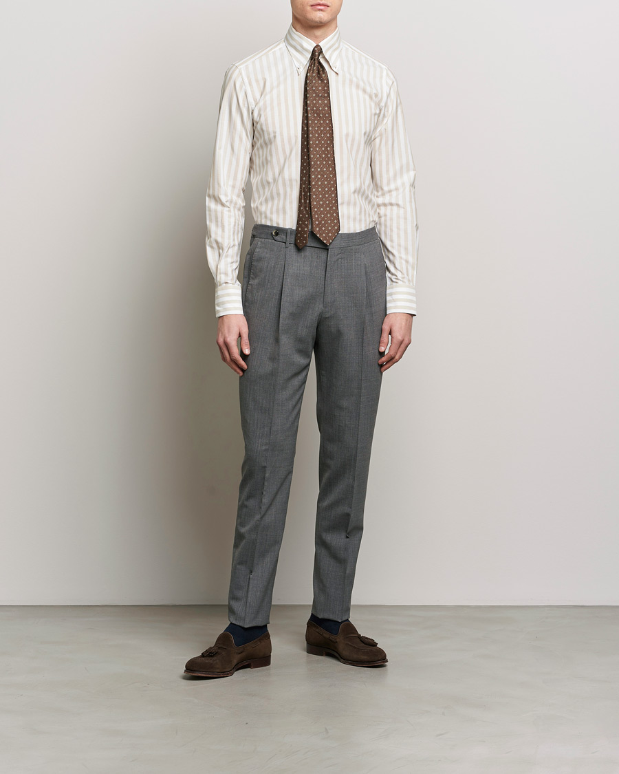 Herre | Skjorter | 100Hands | Striped Cotton Shirt Brown/White