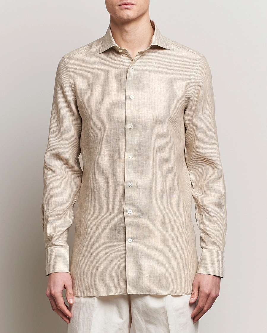 Herre |  | 100Hands | Striped Linen Shirt Brown