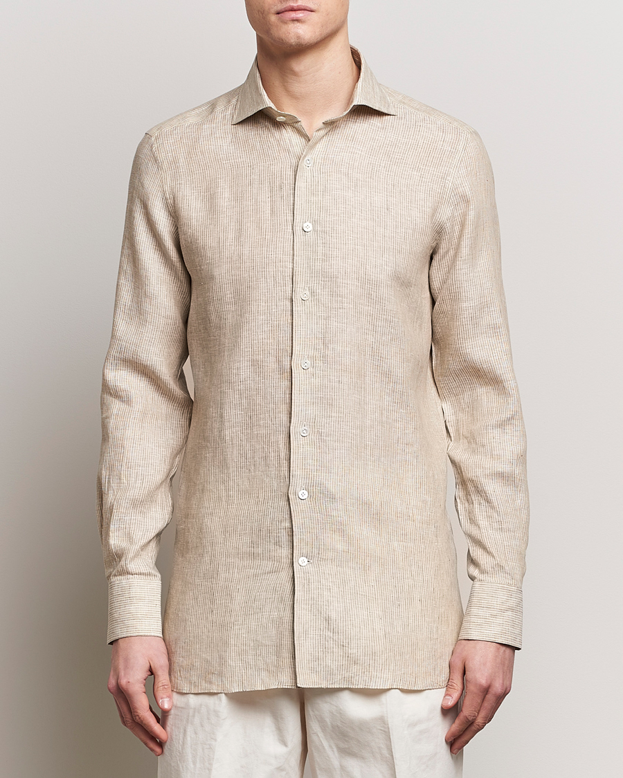 Herre | Jakke og buks | 100Hands | Striped Linen Shirt Brown