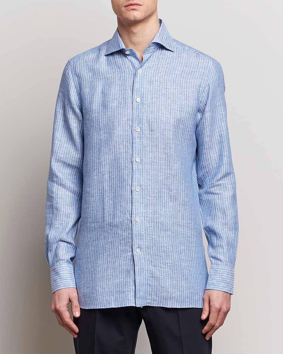 Herre | Jakkesæt | 100Hands | Striped Linen Shirt Navy