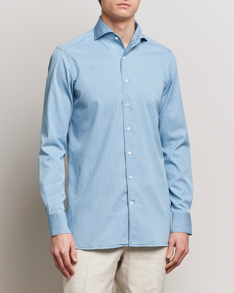 Herre | Denimskjorter | 100Hands | Ice Wash Denim Shirt Light Blue