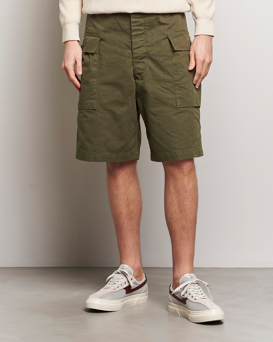 Herre | Afdelinger | orSlow | Herringbone Cotton Cargo Short Army Green