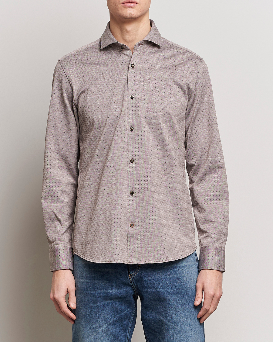 Herr | Skjortor | BOSS BLACK | Hal Cotton Jersey Shirt Open Brown