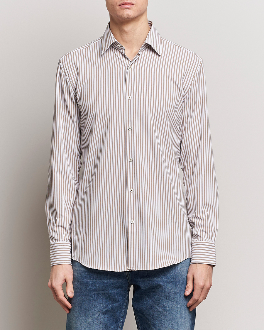 Herre | Skjorter | BOSS BLACK | Hank 4-Way Stretch Striped Shirt Medium Beige