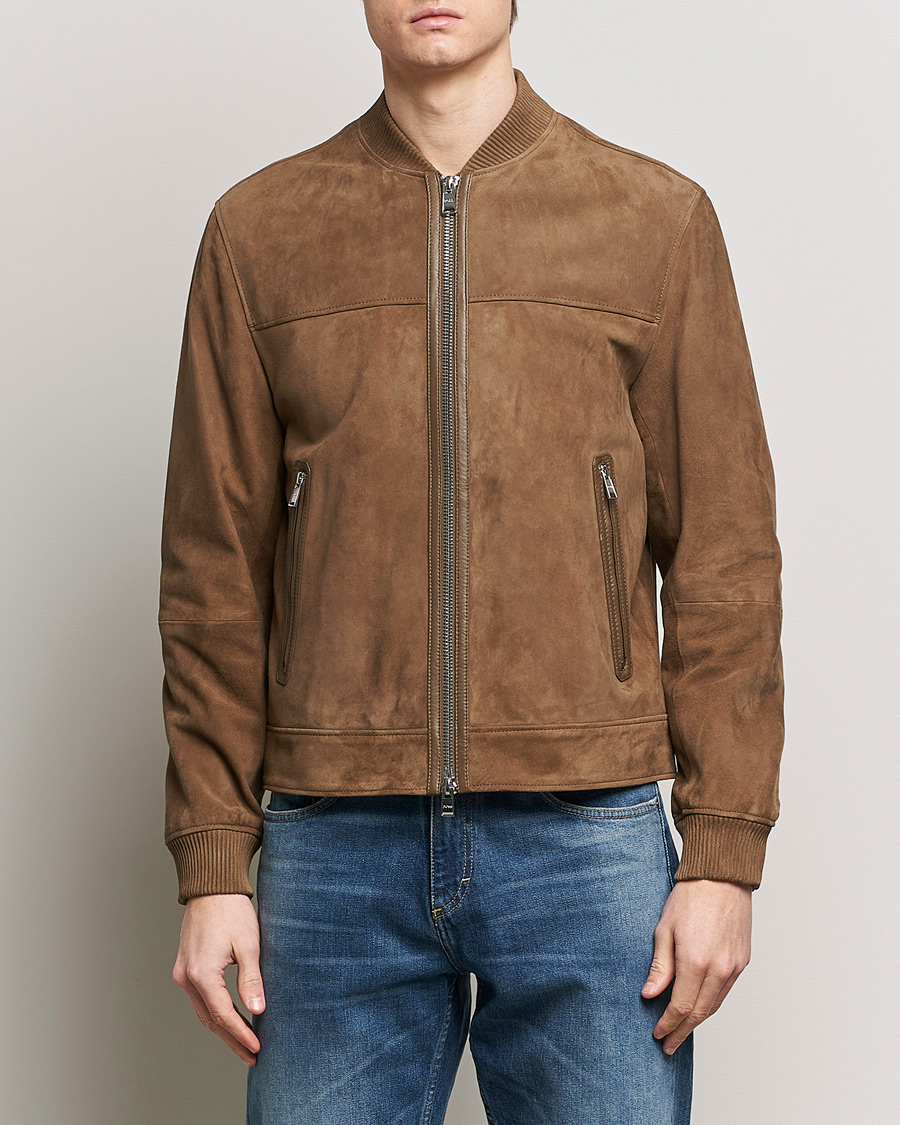 Herre | Læderjakker | BOSS BLACK | Malbano Leather Jacket Open Brown