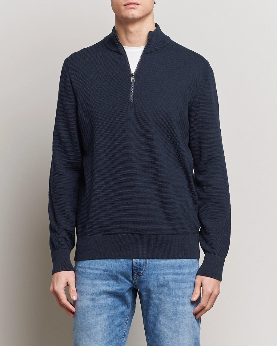 Herre |  | BOSS BLACK | Ebrando Knitted Half-Zip Dark Blue