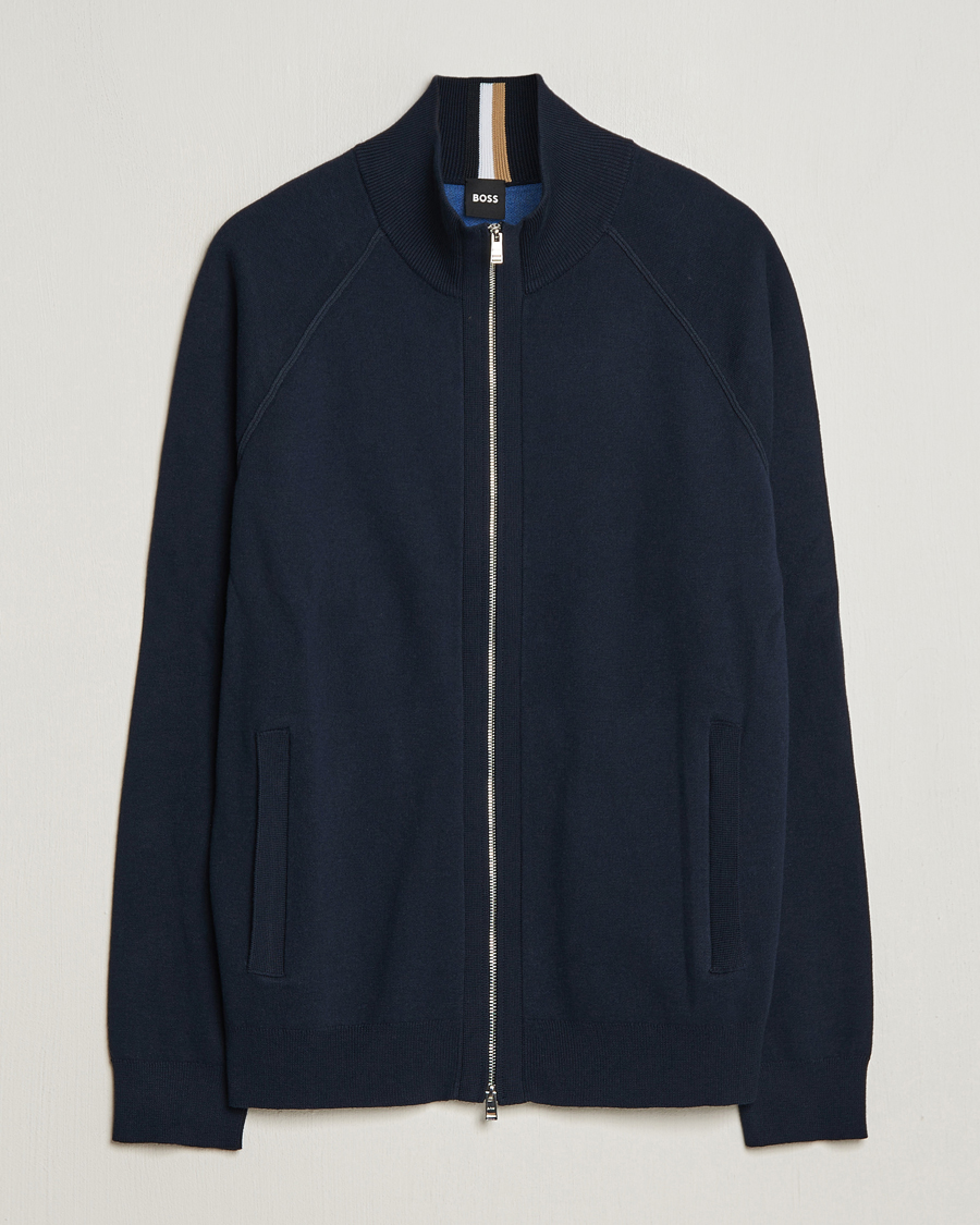 Herre | Trøjer | BOSS BLACK | Perrone Knitted Full-Zip Dark Blue