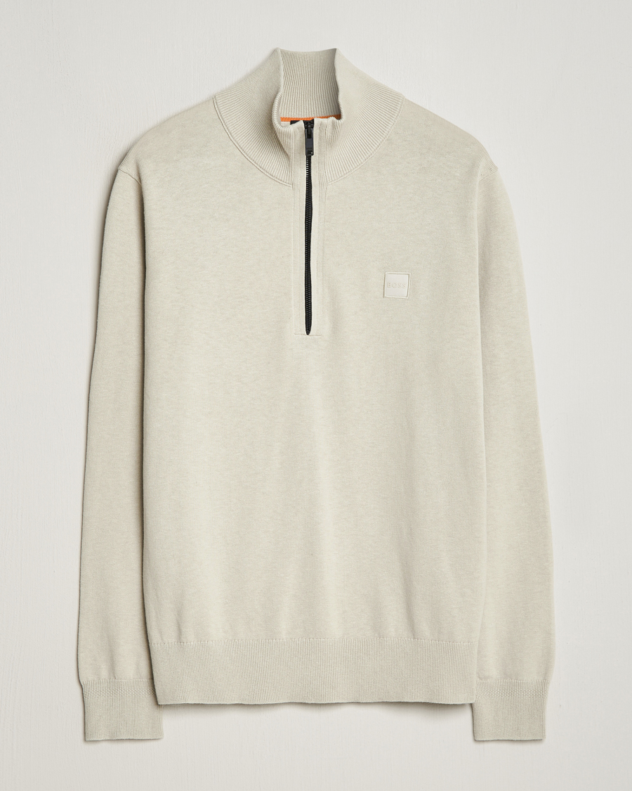 Herre | Trøjer | BOSS ORANGE | Kanobix Knitted Half-Zip Light Beige