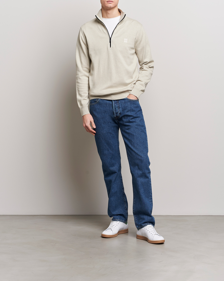 Herre | Trøjer | BOSS ORANGE | Kanobix Knitted Half-Zip Light Beige