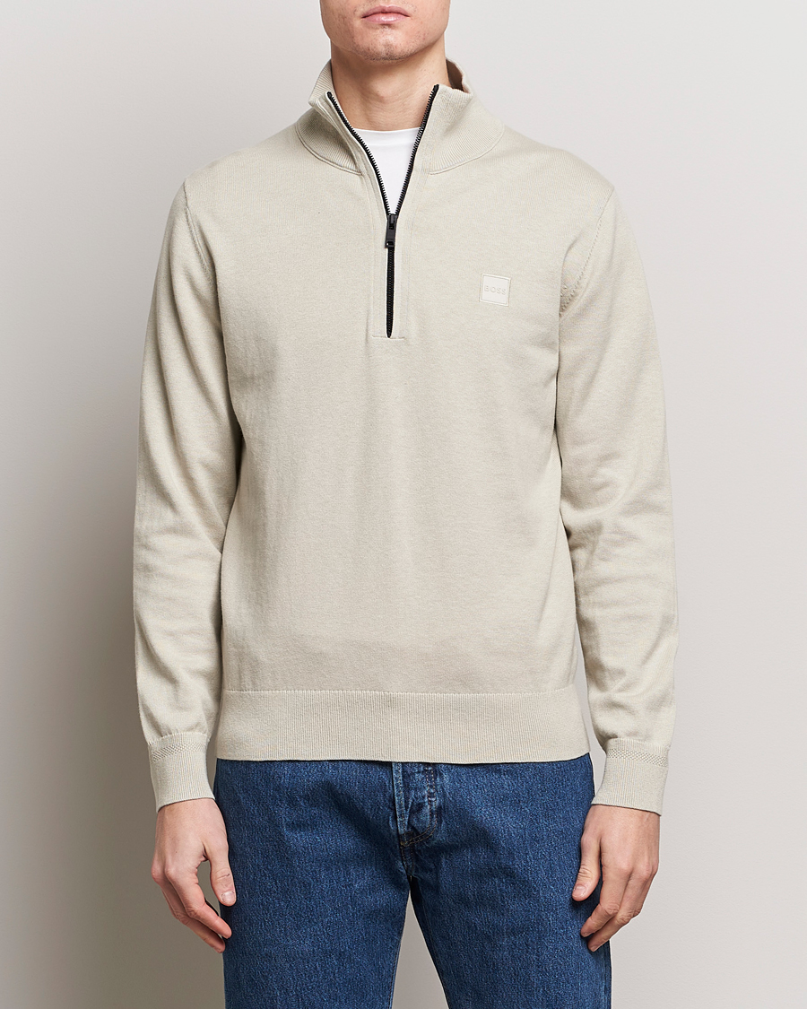 Herre | Trøjer | BOSS ORANGE | Kanobix Knitted Half-Zip Light Beige