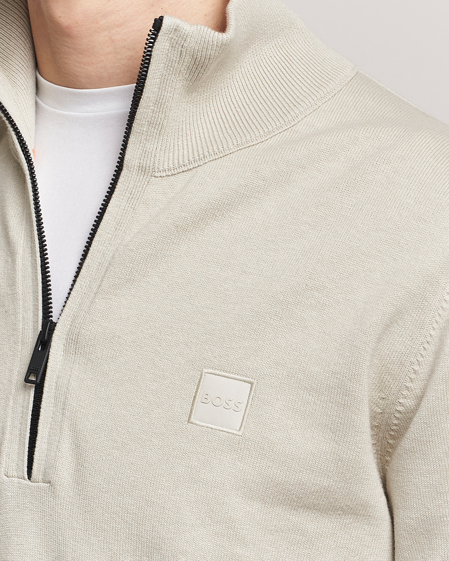 Herre | Trøjer | BOSS ORANGE | Kanobix Knitted Half-Zip Light Beige