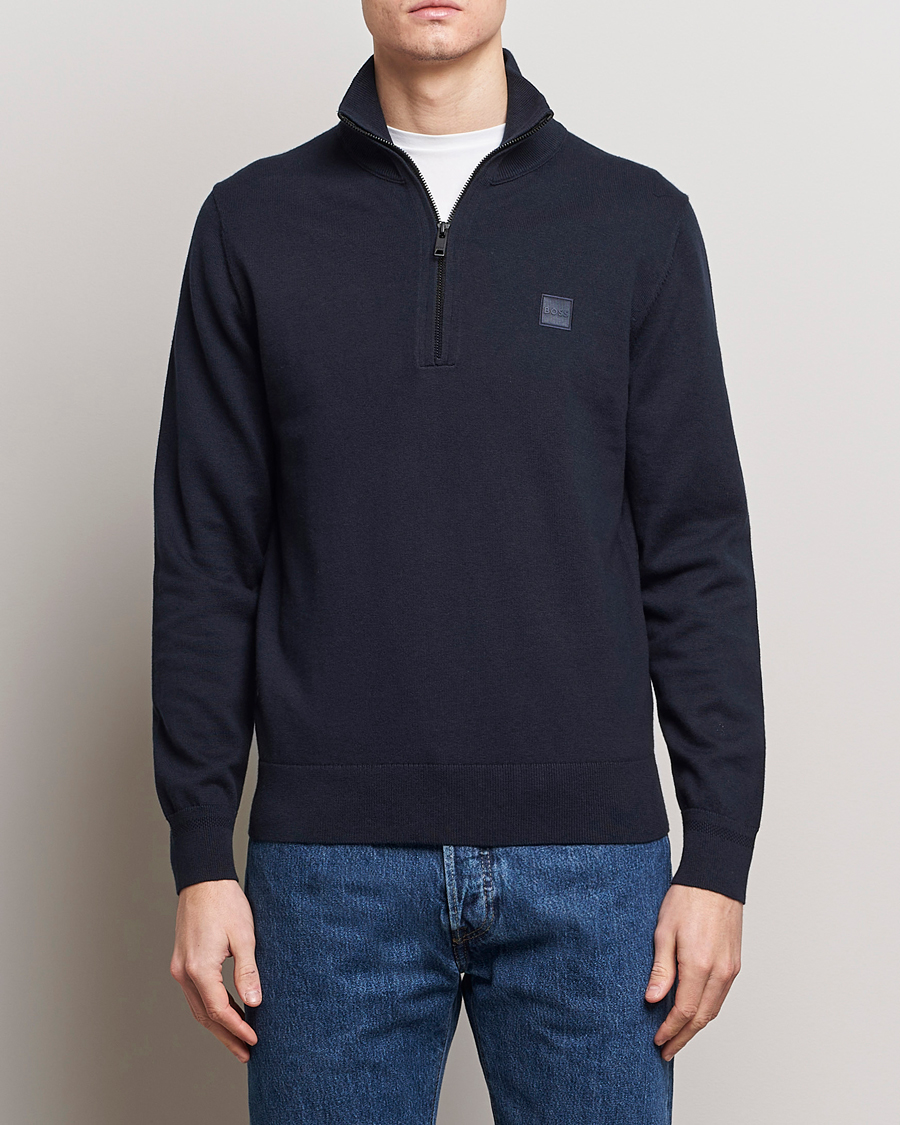 Herre | Tøj | BOSS ORANGE | Kanobix Knitted Half-Zip Dark Blue