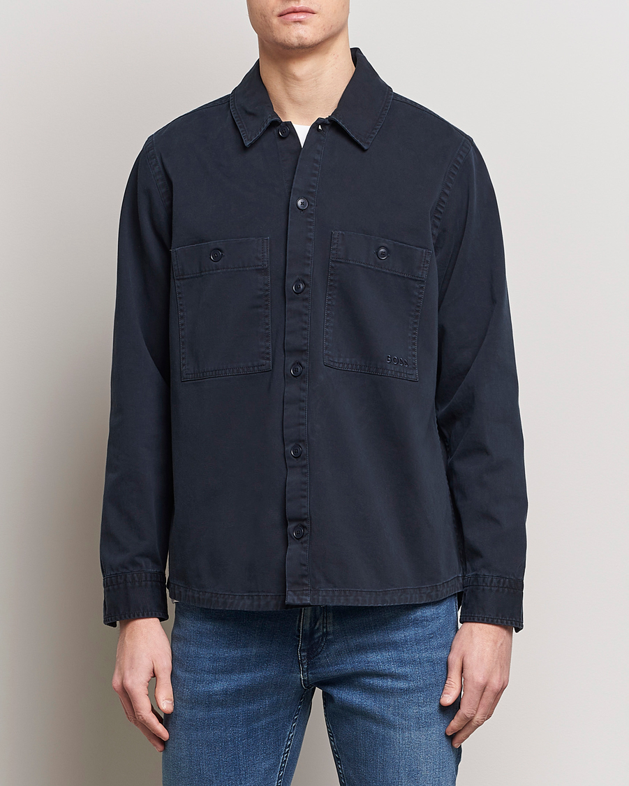 Herre | Tøj | BOSS ORANGE | Locky Cotton Overshirt Dark Blue